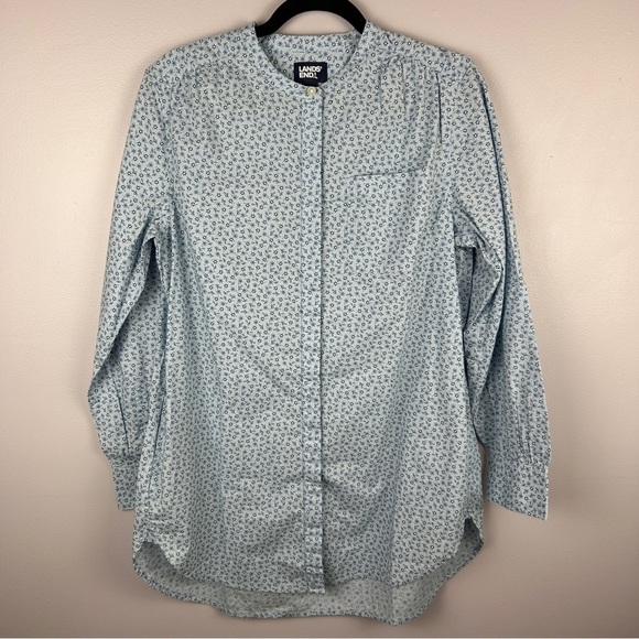 Lands’ End Blue Ditsy Floral Tunic Blouse with Side Pockets Large - Picture 2 of 15